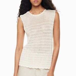 Aritzia WILFRED Peek Crochet Knit Fisherman Crewneck Light Birch Tank Top Size S